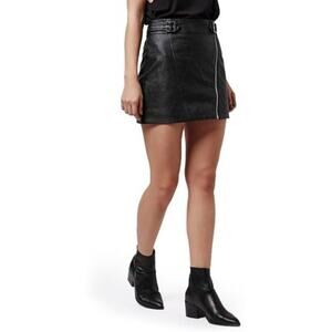 Topshop Faux Leather Moto Mini Skirt Size 8P Black Silver Buckles Edgy Chic